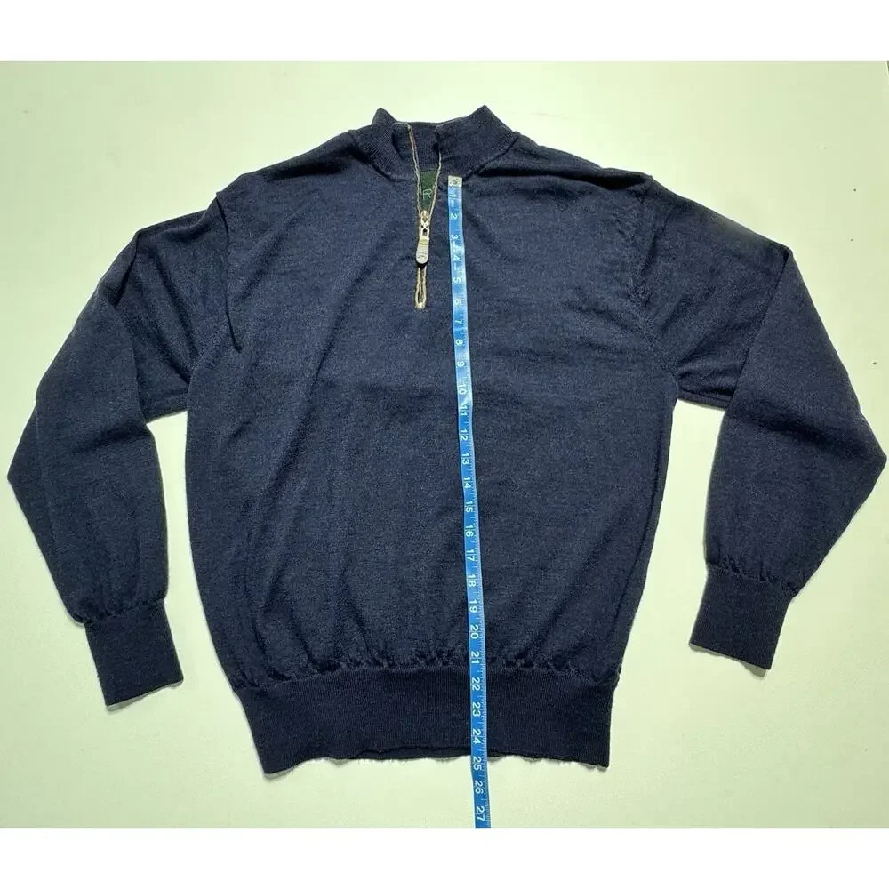 Orvis Blue 1/4 Zip Mock Neck Wool Pullover Sweater Solid Logo XL